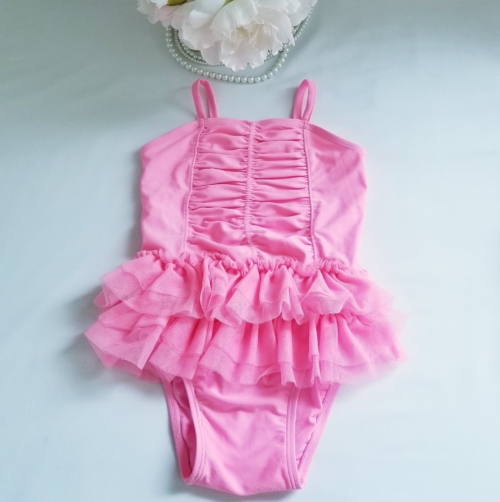 2/$20 Old Navy Toddler Girl's Pink Ruffled Tutu Skirt Swimsuit Size 18-24M